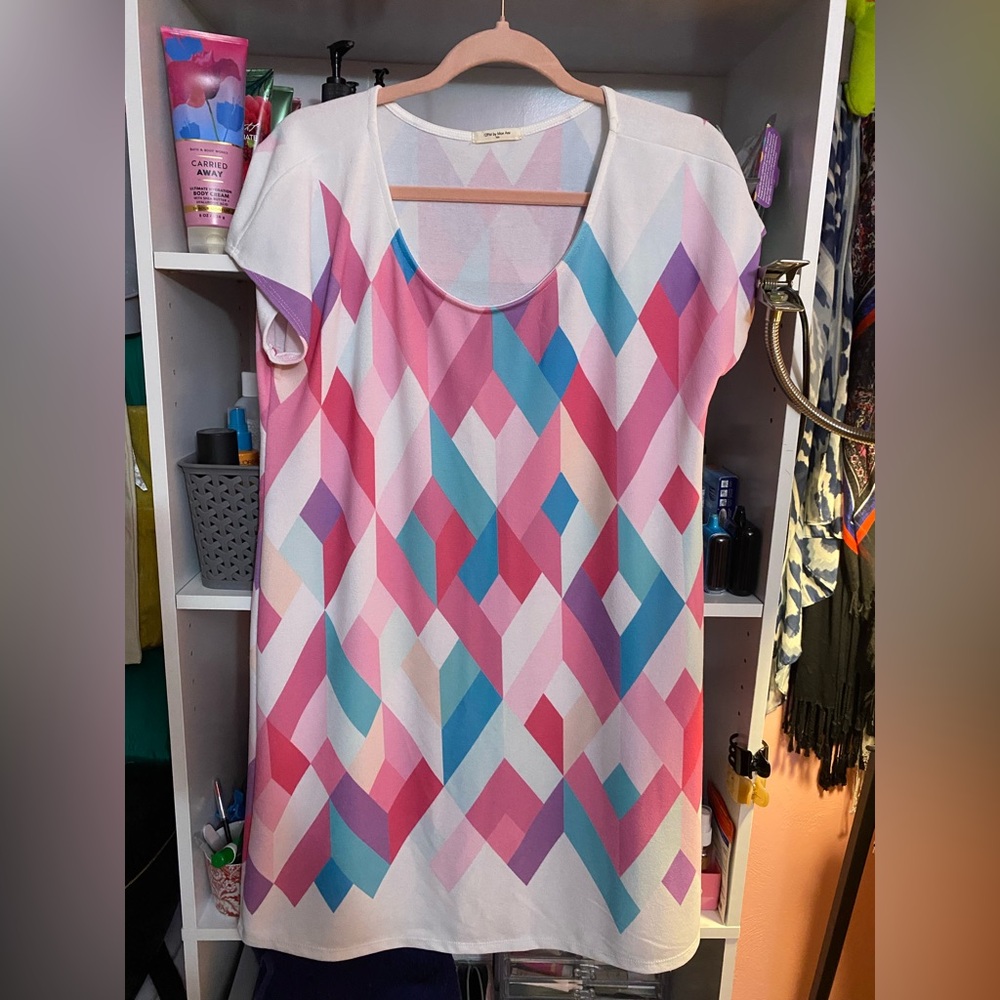 12 PM By Mon Ami Pink and White Geometric Dress